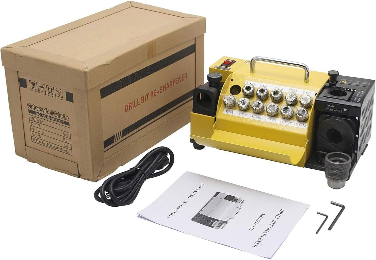 Professional Drill Bit Sharpener, 3-13mm Portable Drill Grinder End Mill Dresser, 95°-135° Angle Adjustable with 11 Chucks
