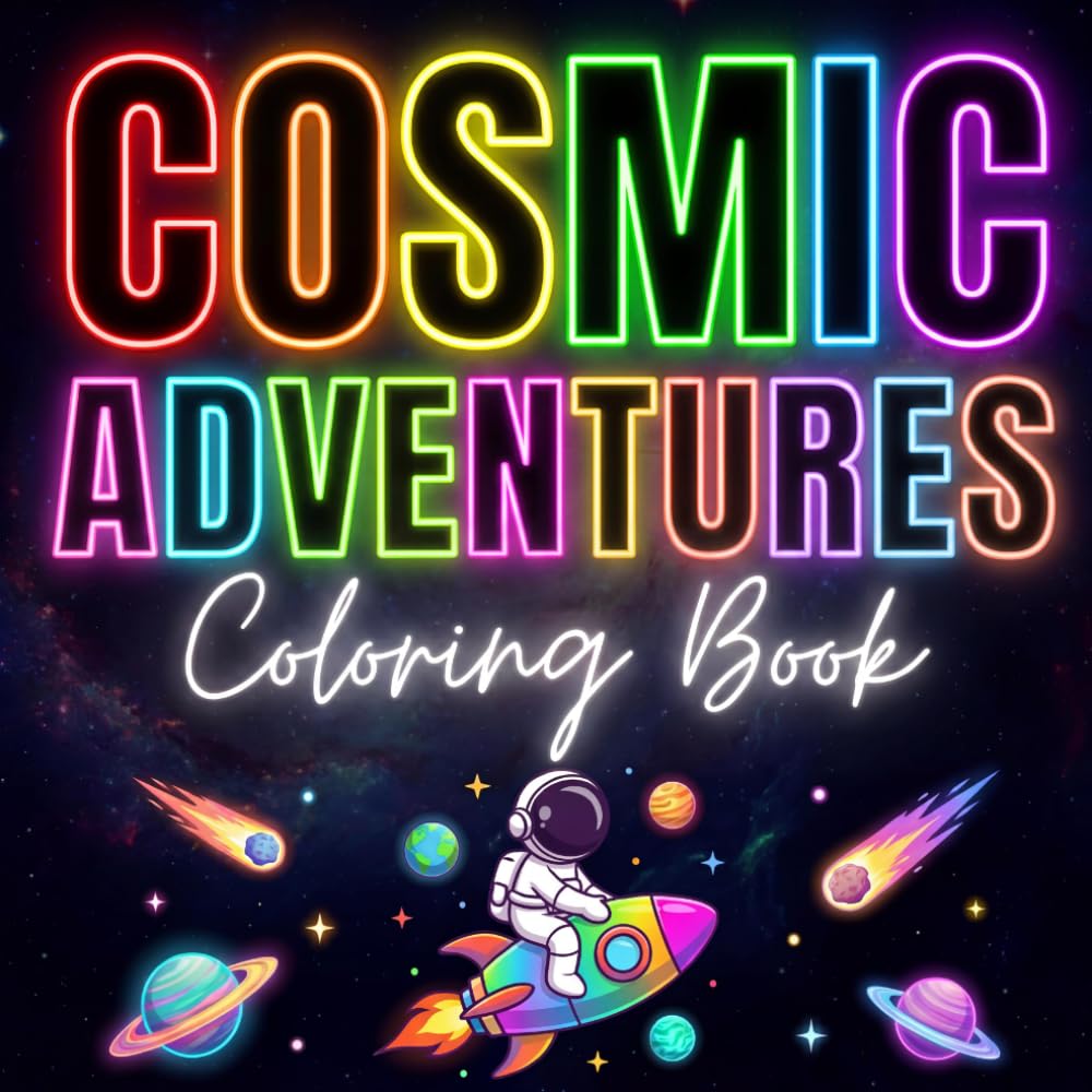 Cosmic Adventures Outer Space Coloring Book: Space Rockets, Astronauts, Aliens Coloring Pages Ages 4-8