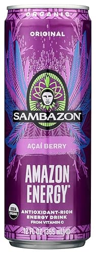 Sambazon Organic Amazon Energy Drink, Original Acai Berry, USDA Certified Organic, Vegan, Gluten Free & Non-GMO, 12 Fluid Ounce (Pack of 12)