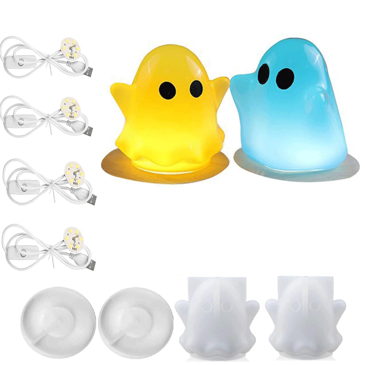 Moule rond en résine silicone avec 4 LED USB pour lampe d'Halloween