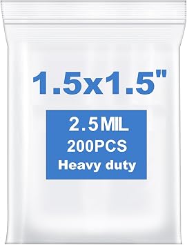 200 PCS 1.5" x 1.5" Thick 2.4 Mil Small Clear Zip Poly Bags Mini Plastic Reclosable Zip Seal Lock Bags Necklace Ring Coin Beads Jewelry Pill Zipper Bag
