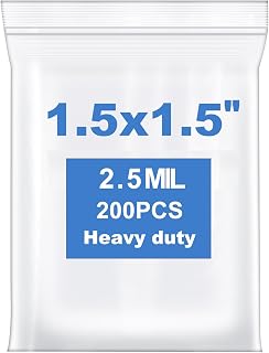 200PCS 1.5"x1.5" Thick 2.5Mil Small Clear Zip Poly Plastic Reclosable Bags | Somoga Heavy-Duty Tiny Resealable Zip Seal Lock baggies Zipper Bag for Necklace Ring Coin Beads Jewelry Pill Travel