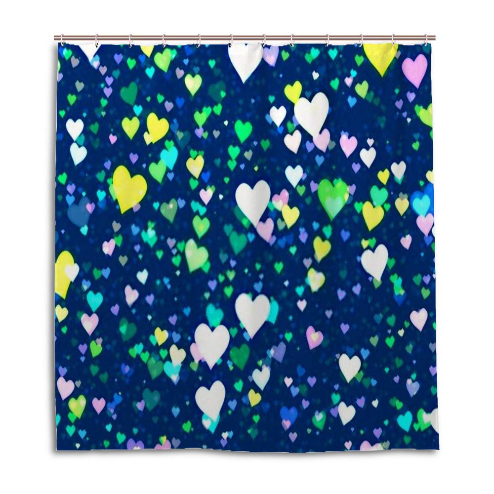 Rideau de douche anti-moisissure lavable motif cœurs multicolores