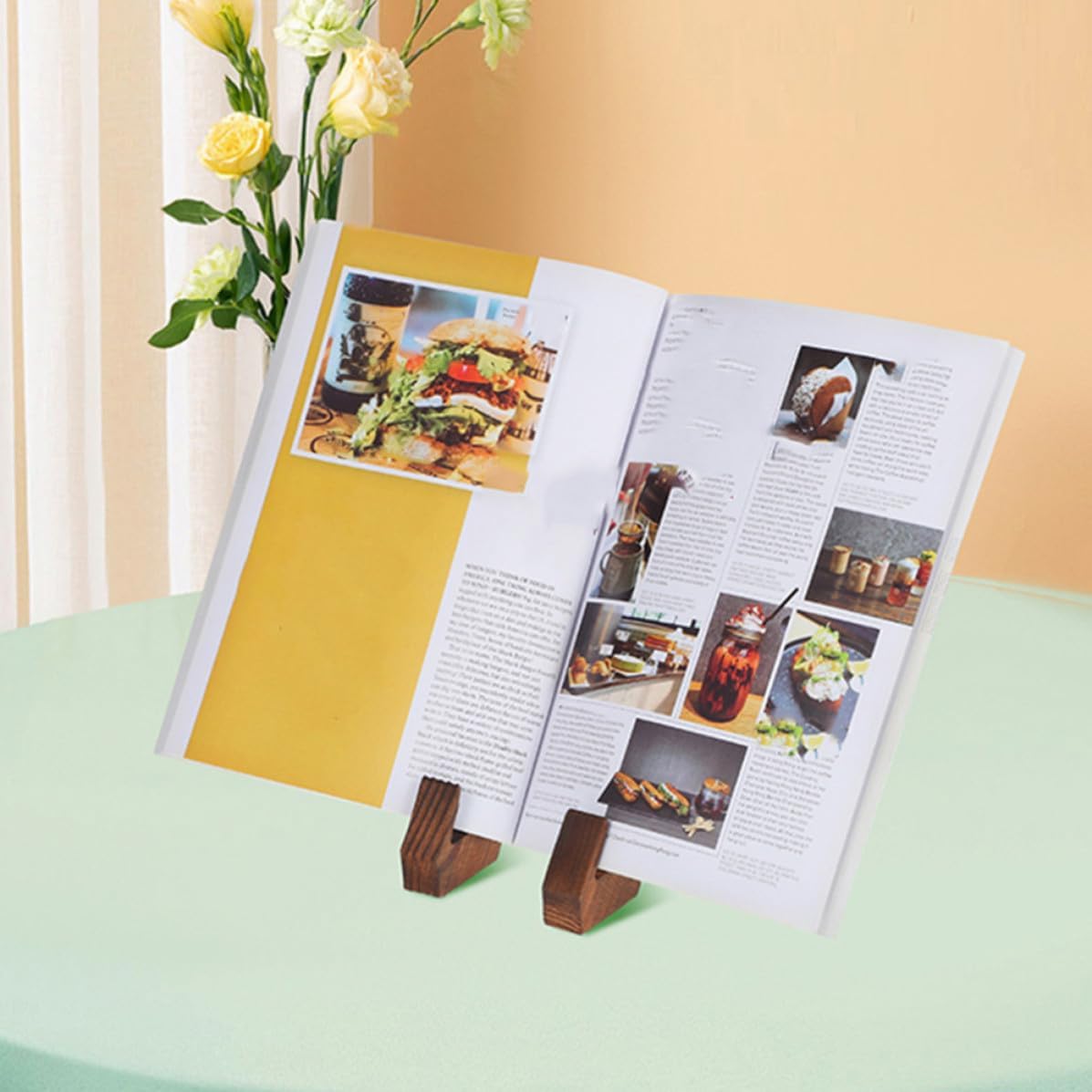 Wooden Recipe Holder Stand for Kitchen Countertop, Vertical Display Book Stand for Tablet and Recipe Book, Multi-Occasion Use with Modern Coffee Wood Material