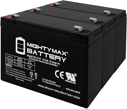 Mighty Max Battery 6V 12AH F2 SLA Battery for CSB GP6120, GP 6120 UPS - 3 Pack