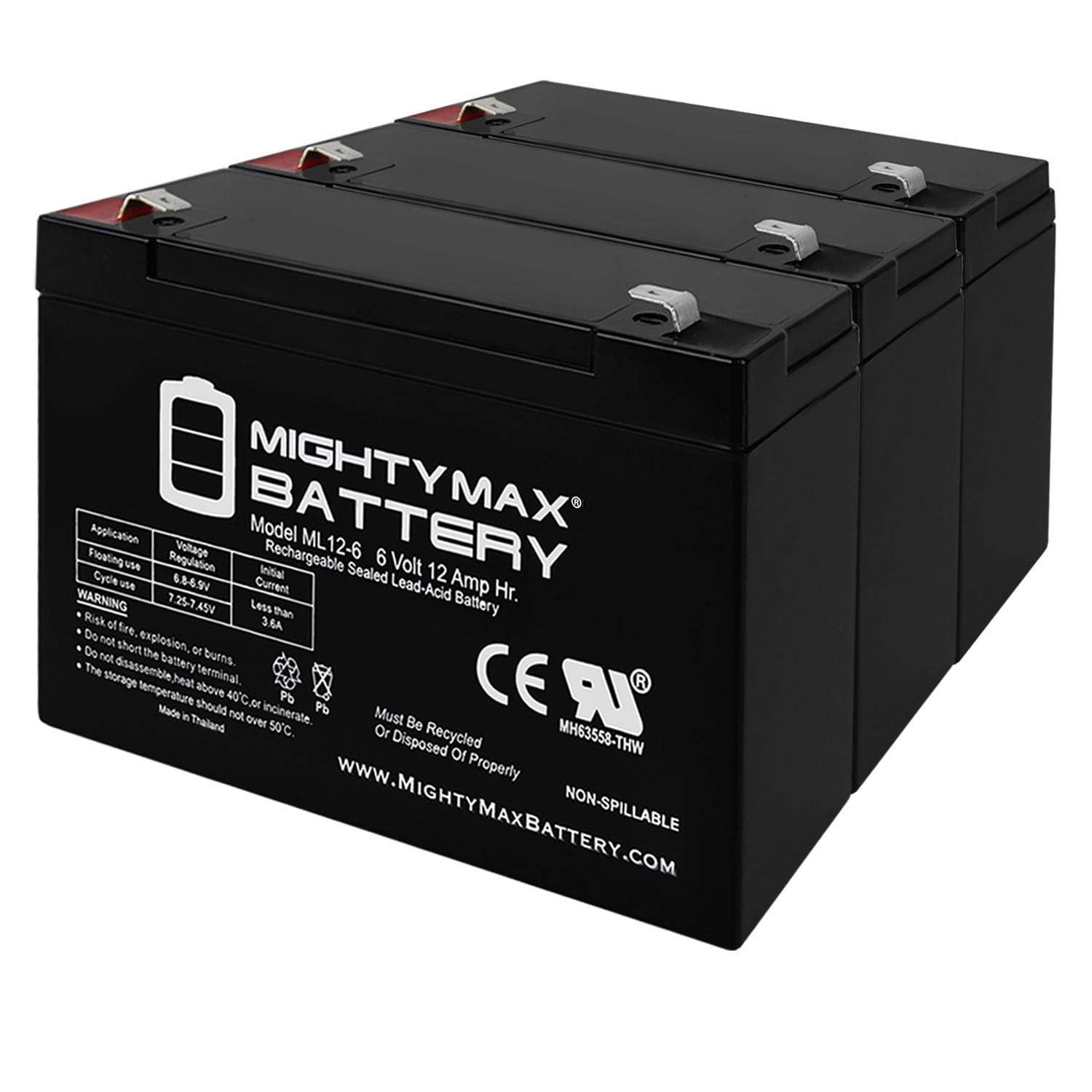 Mighty Max Battery 6V 12AH F2 SLA Replacement Battery for BB BP12-6 - 3 Pack Brand Product
