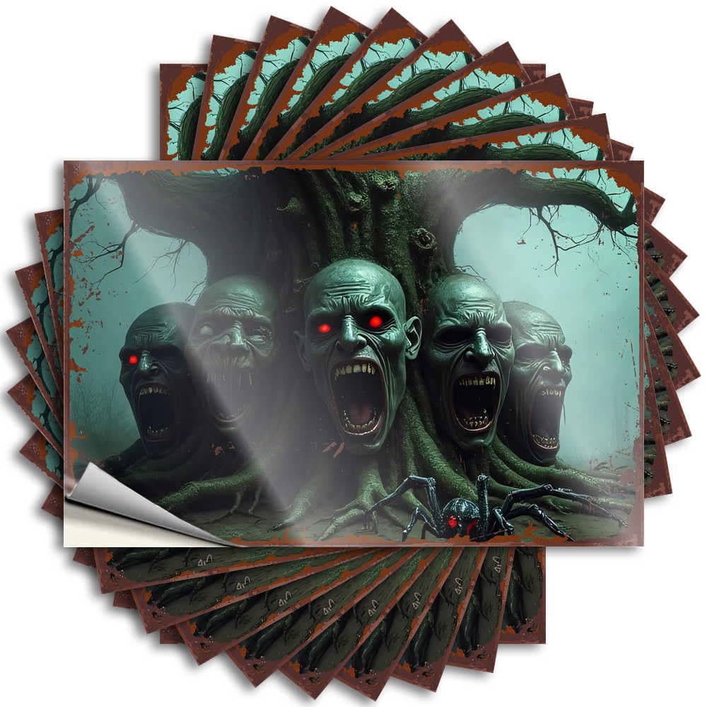 Saying Gifts Layered Happy Tumbler Spooky Tree Faces with Creepy Spider in Forest - Scratch Resistant Stickers(8X12CM)