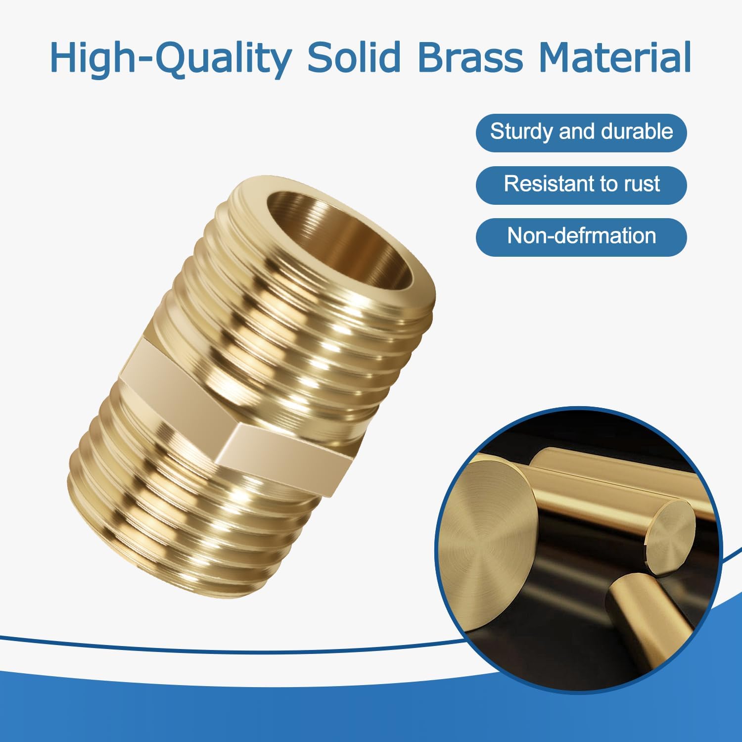 1/2 Inch Npt Brass Nipple Male To Male Pipe Fitting Adapter, Straight Connector for Hose, Brass Fittings (1/2 inch x 1/2 inch NPT Male2 Piece)