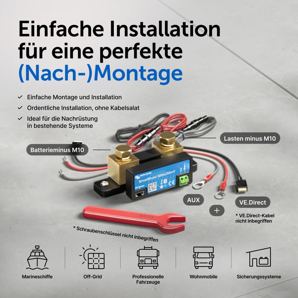 Victron Energy SmartShunt Batteriewächter (Bluetooth) - Victron Shunt - Batteriemonitor - 6.5V-70V - 500 Amp