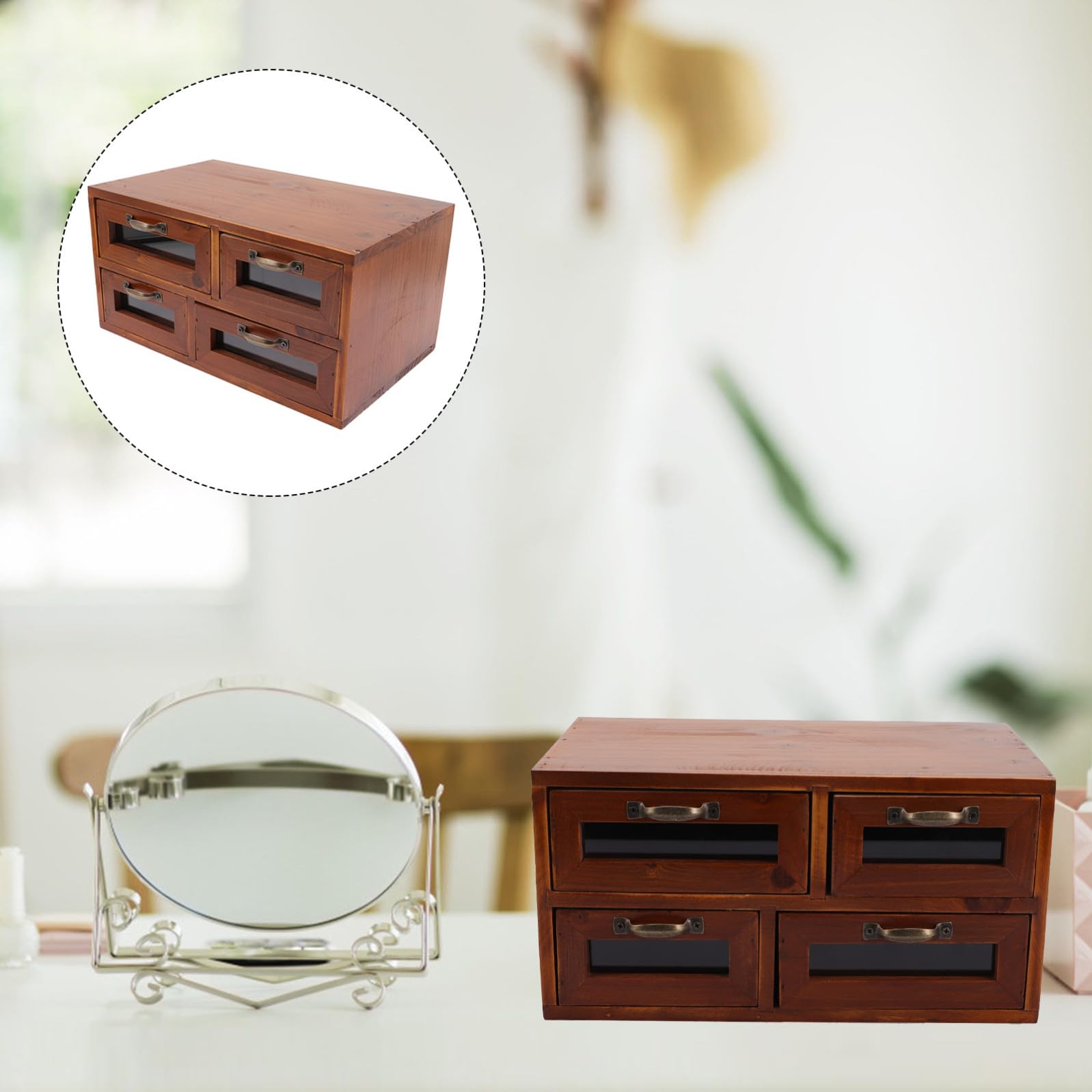 Caja de Almacenamiento de Maquillaje, Cajón Organizador de Maquillaje de Madera Marrón, Estilo Retro, Fácil de Limpiar, Almacenamiento Multicapa, para Cosméticos y Papelería, Uso