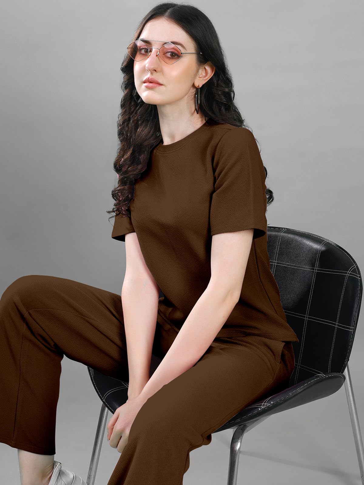 Selvia Co-ords for Women|Lycra Top & Trouser|Casual Co-ord Set|Solid Two-Piece Co-ord|Sports Wear Co-ord(707CTK11667N-XL_Brown) 2