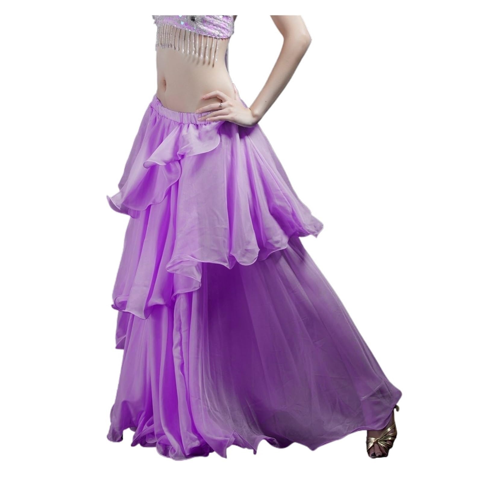 Fonhndg Light Purple Belly Dance Long Dress Layered Chiffon Belly Dance Skirt - Swing For Dancers(Light Purple)