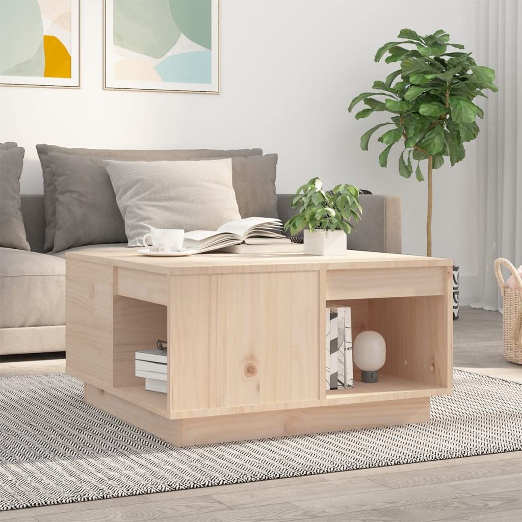 Table basse bois massif pin 60x61x32,5 cm pour ranger votre salon