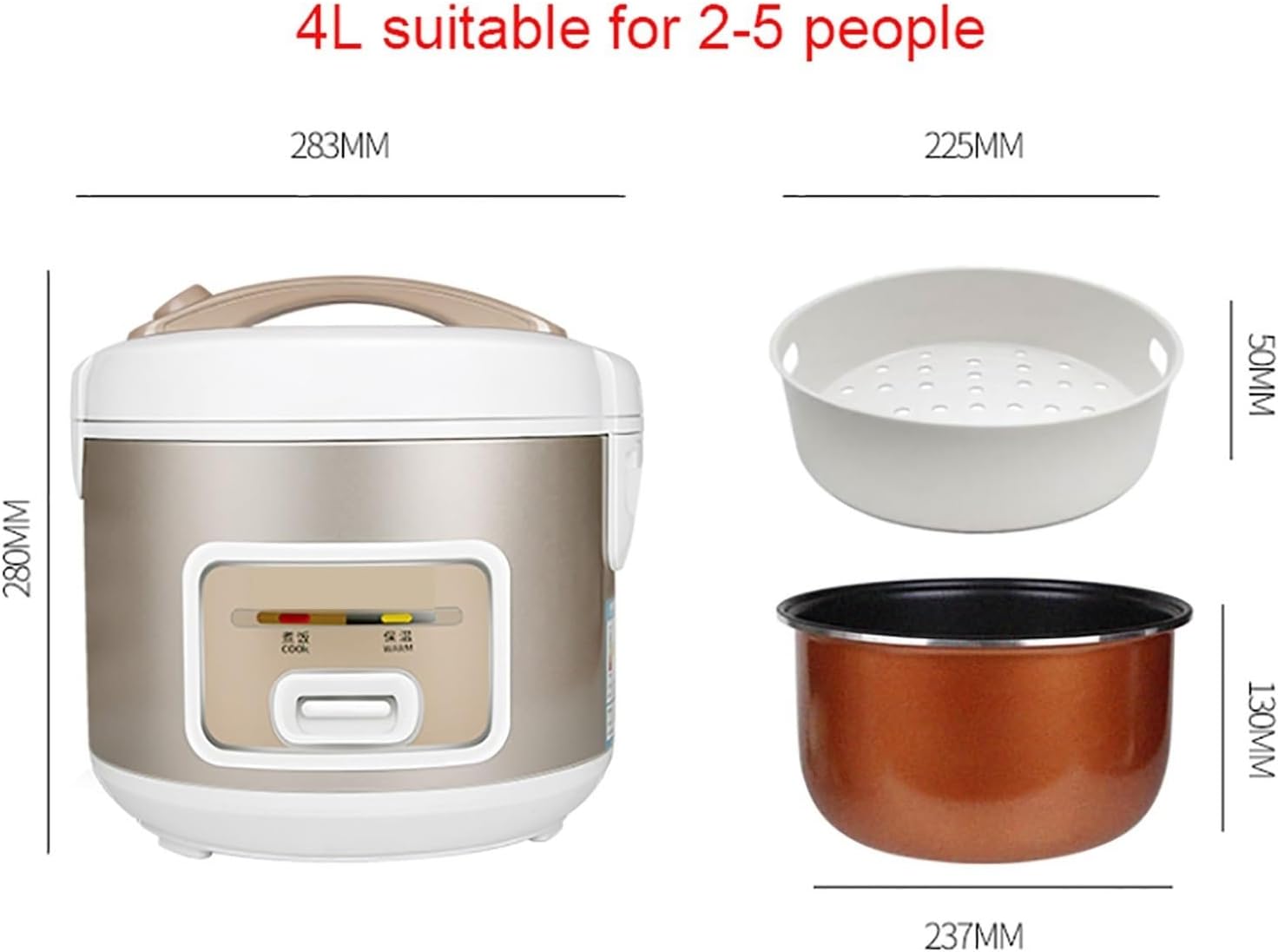 Rice Cooker (2-5L) Household Multifunctional Old-fashioned Rice Cooker, One-button Switch, Automatic Heat Preservation, for 1-6 People 220-240V US/EU(2L)