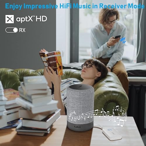 Miniatura 4 de YMOO Transmisor Receptor Bluetooth 5.3 para 2 Auriculares InalámbricosAltavozAvión, Adaptador de Audio Bluetooth AUX Jack de 3.5mm, 22h Largo