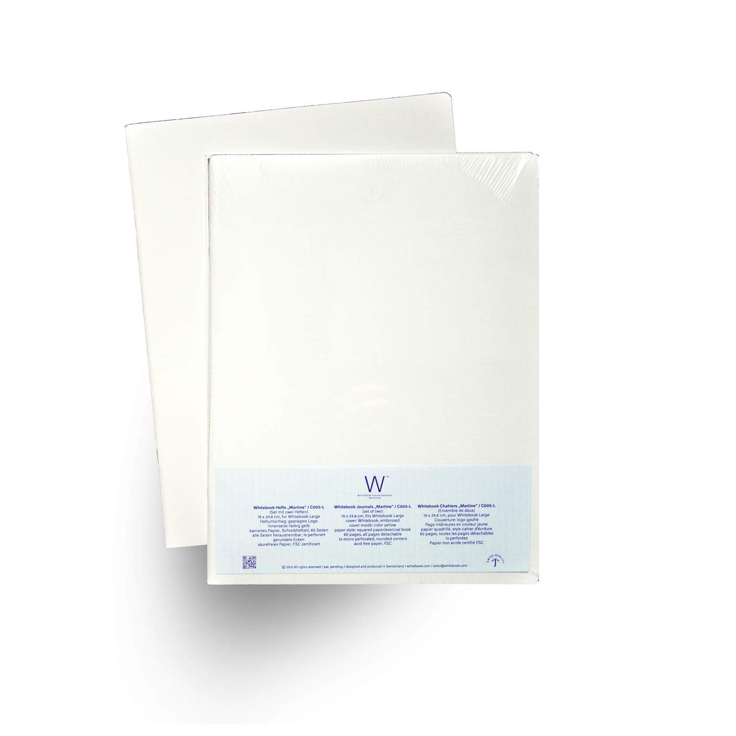 Whitebook Cahiers/Journals, C005-L"Martine", Squared Paper, copybook Style FSC, Set of 2 booklets of 60 Pages, 248 x 190mm (Refill for Whitebooks Large)