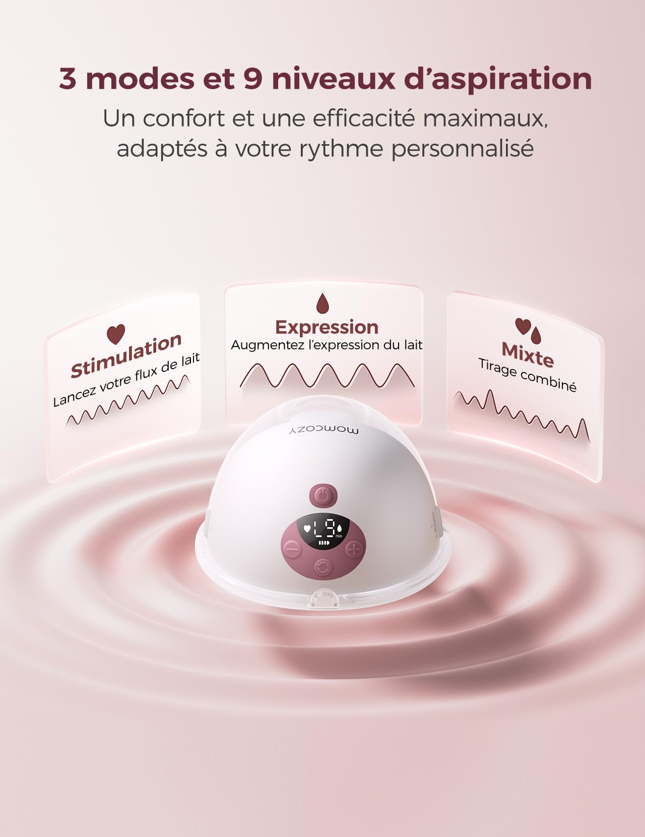Momcozy M5 Smart Tire-lait Électrique Main Libre, Tire-lait Portable Contrôlé par Application, Pompe Électrique Sans Fil, 3 Modes 9 Niveaux d’Aspiration, Téterelle 24 mm(Rouge, 2 Pièces)