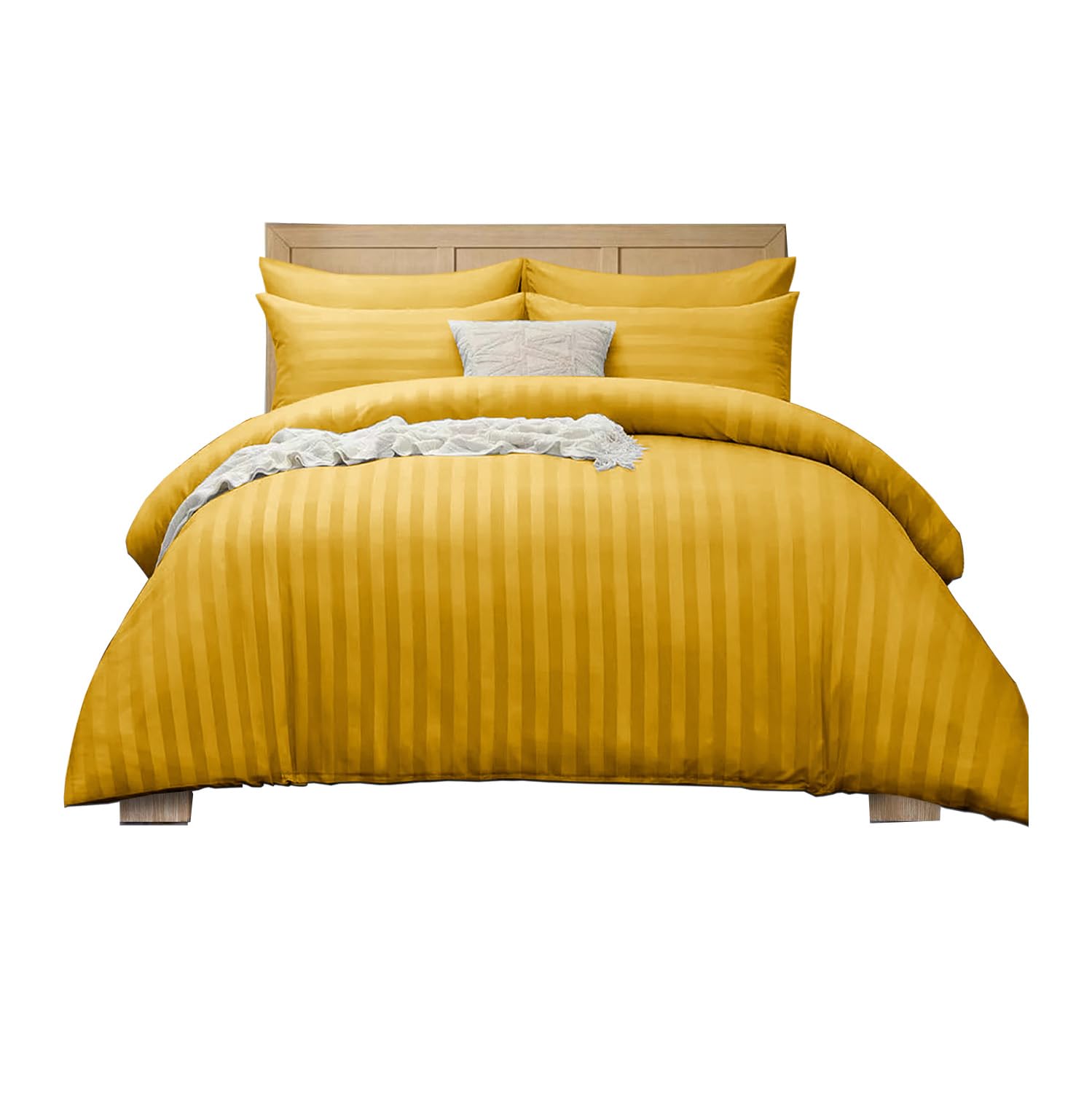 APEX FURNISHINGS Satin Stripes Single Duvet Cover Set Reversible Soft Breathable Microfiber Bedding with 1 Pillowcase, Single Bed Set (Ochre)