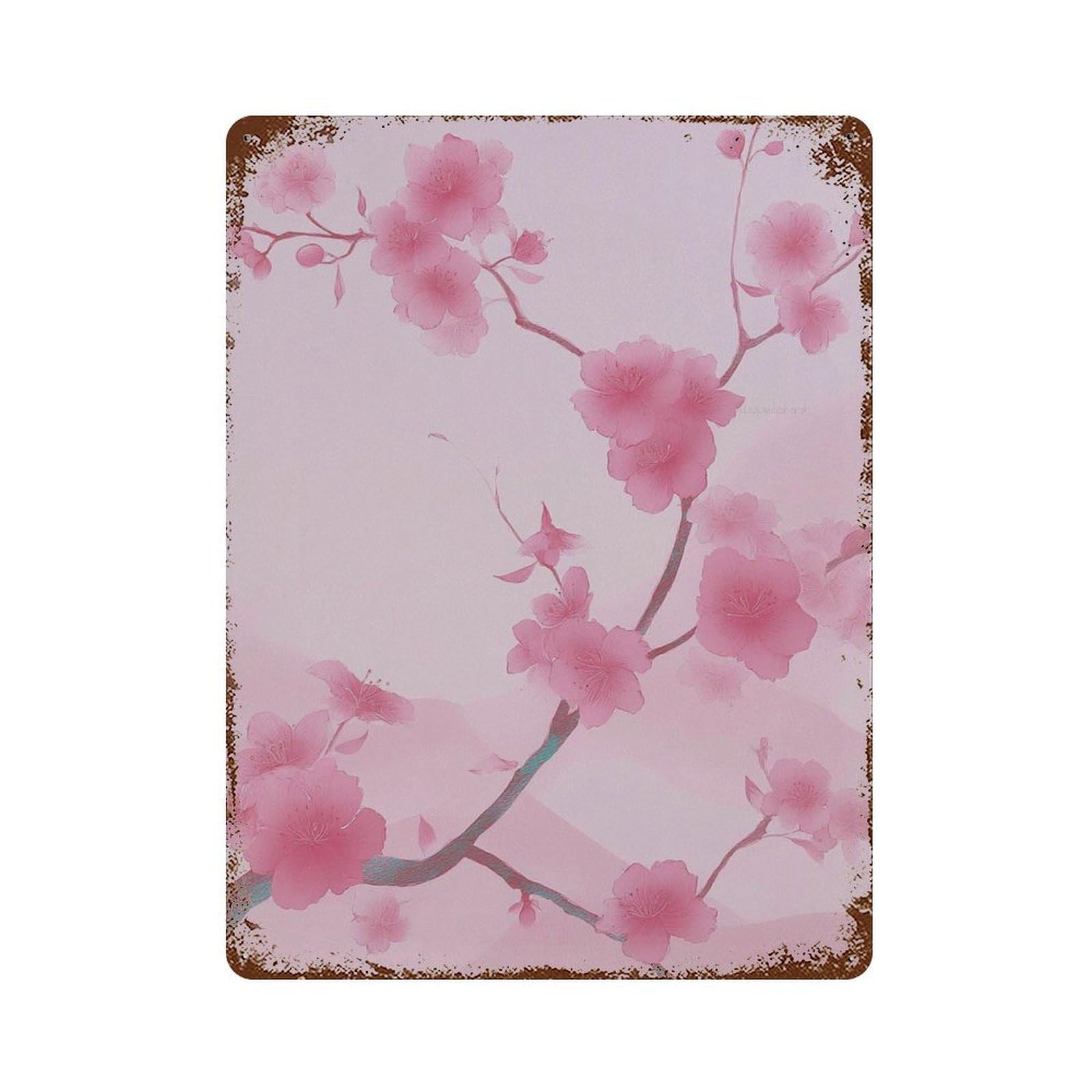 xiaoxiaoshen Pink Cherry Blossom Japanese Floral Sakura Minimal Living Room Style Wall Decor Art Metal Tin Poster Modern Home Decor Art Home Bar Shop Decorations Vintage Sign 40x30cm