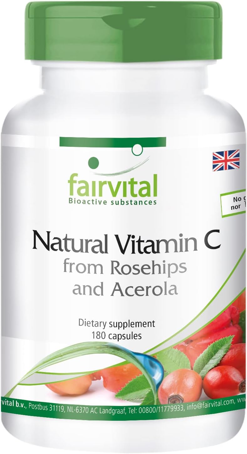 Fairvital | Natural Vitamin C from rosehips and acerola - Vegan - 180 Capsules