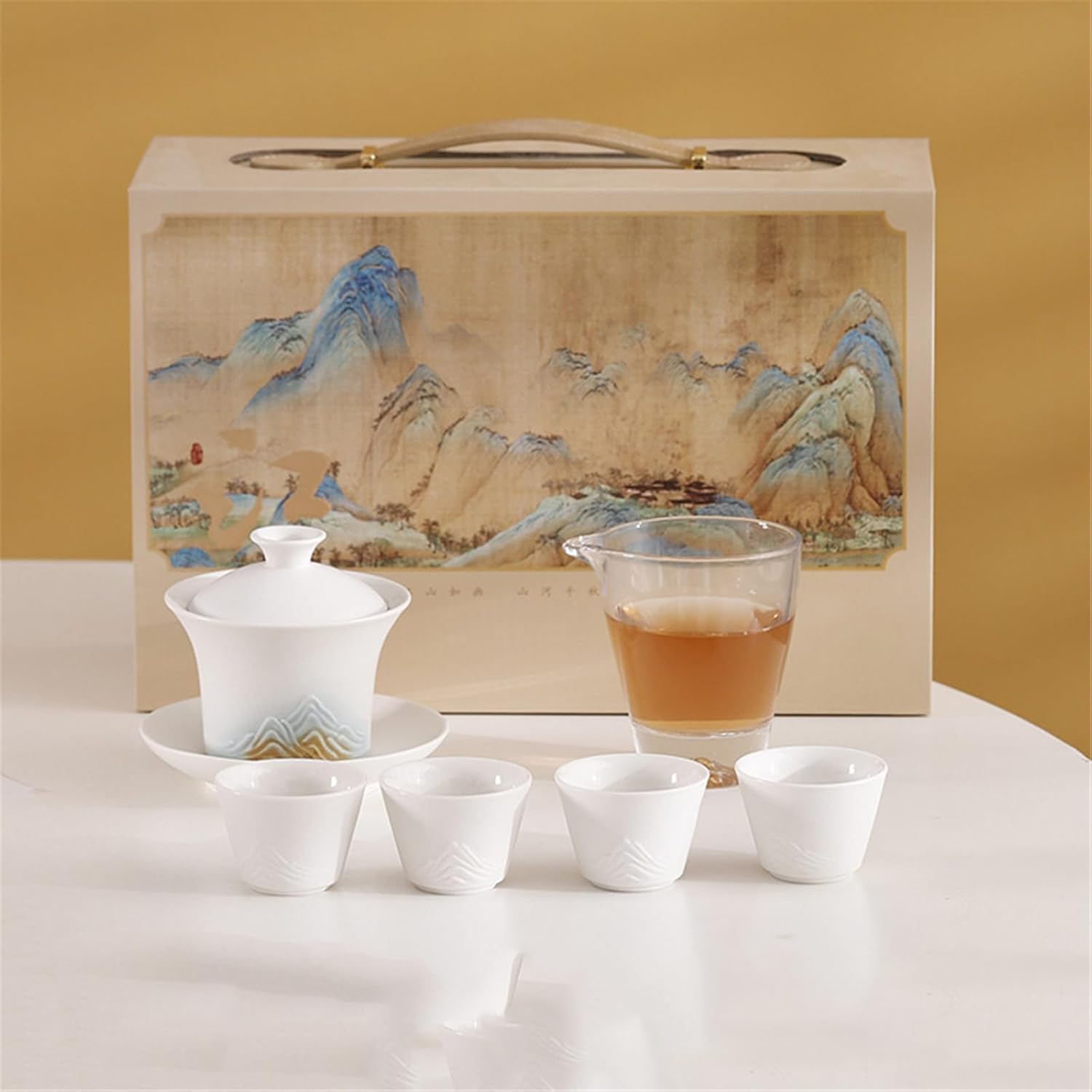 Blue and White Porcelain Tea Set - Complete Brewing Tray with Stand-set5