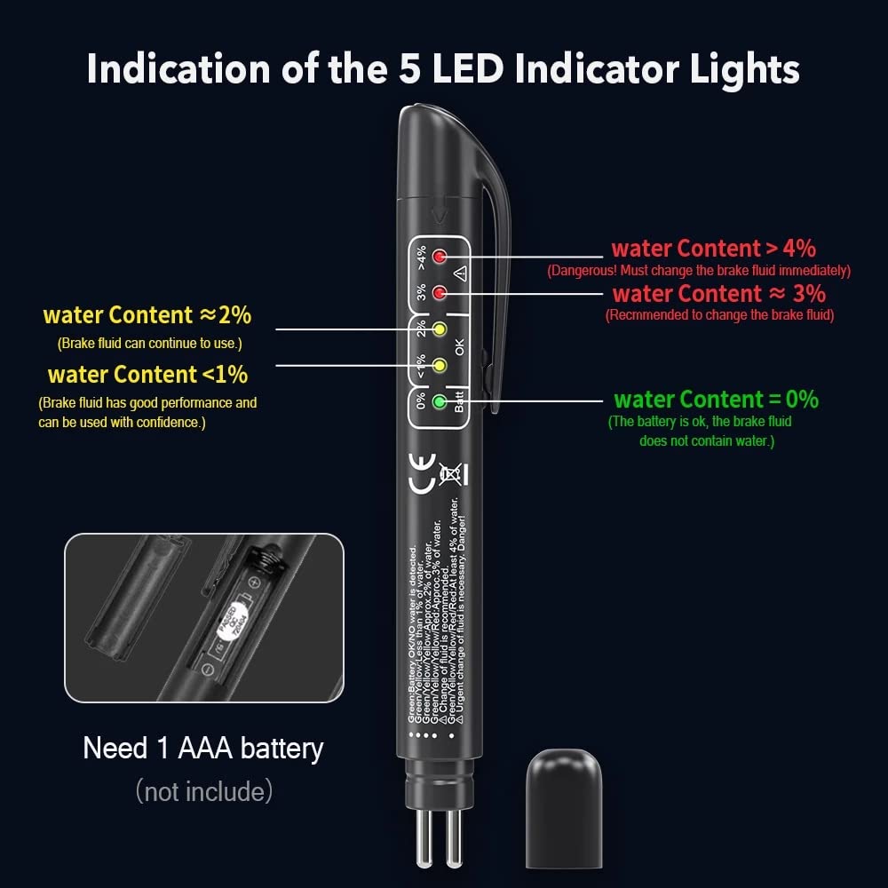 DollaTek Tester del liquido dei freni Test del liquido con 5 indicatori LED Penna per test della qualità dell'olio Strumenti diagnostici per auto auto Tester del liquido dei freni
