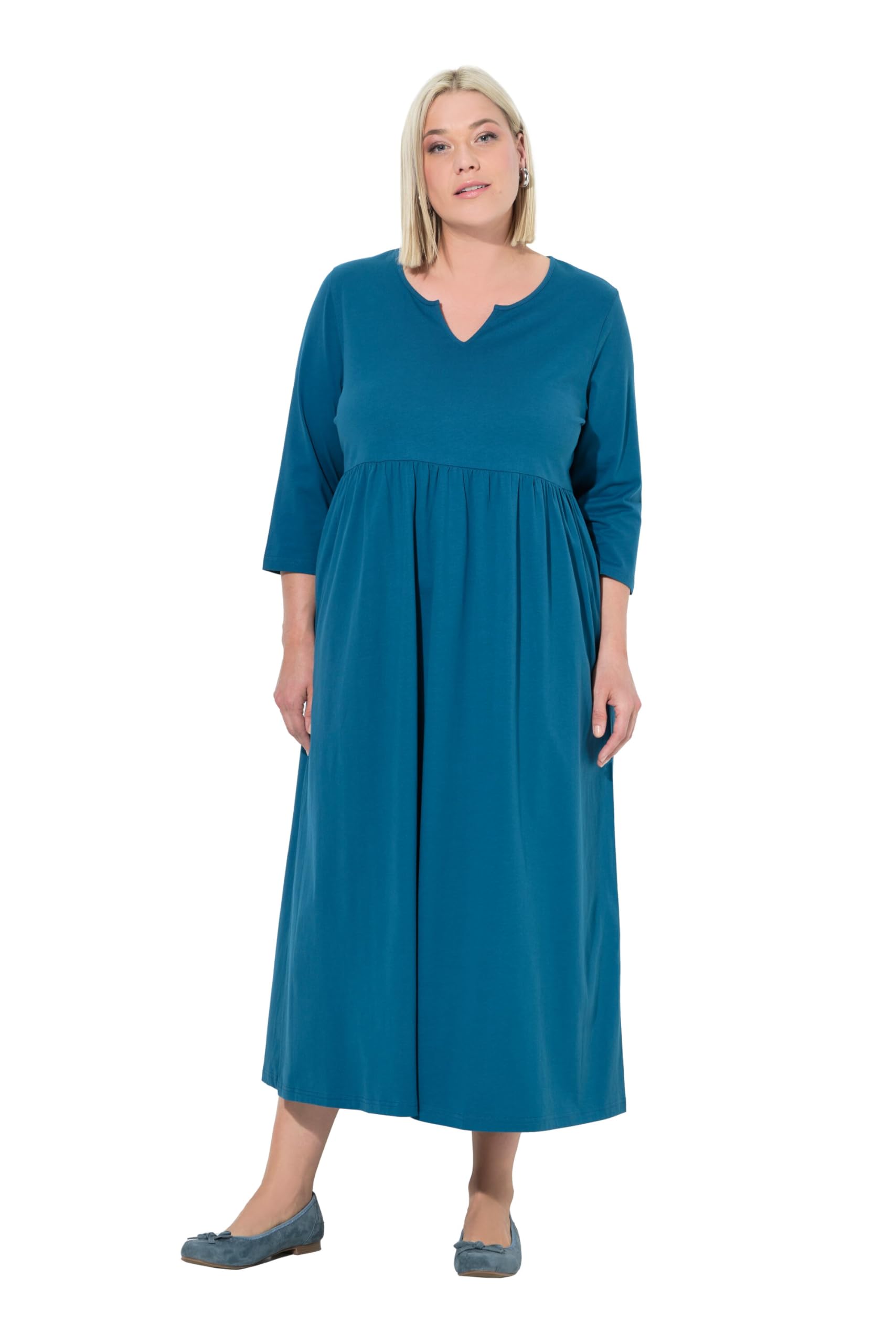 Ulla Popken Damen große Größen Übergrößen Plus Size Jerseykleid, A-Linie, Tunika-Ausschnitt, 3/4-Arm 842523