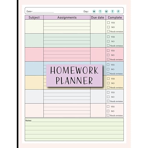Colorful Homework Planner for ADHD Students: Undated Assignment Journal Notebook for middle, high school and College