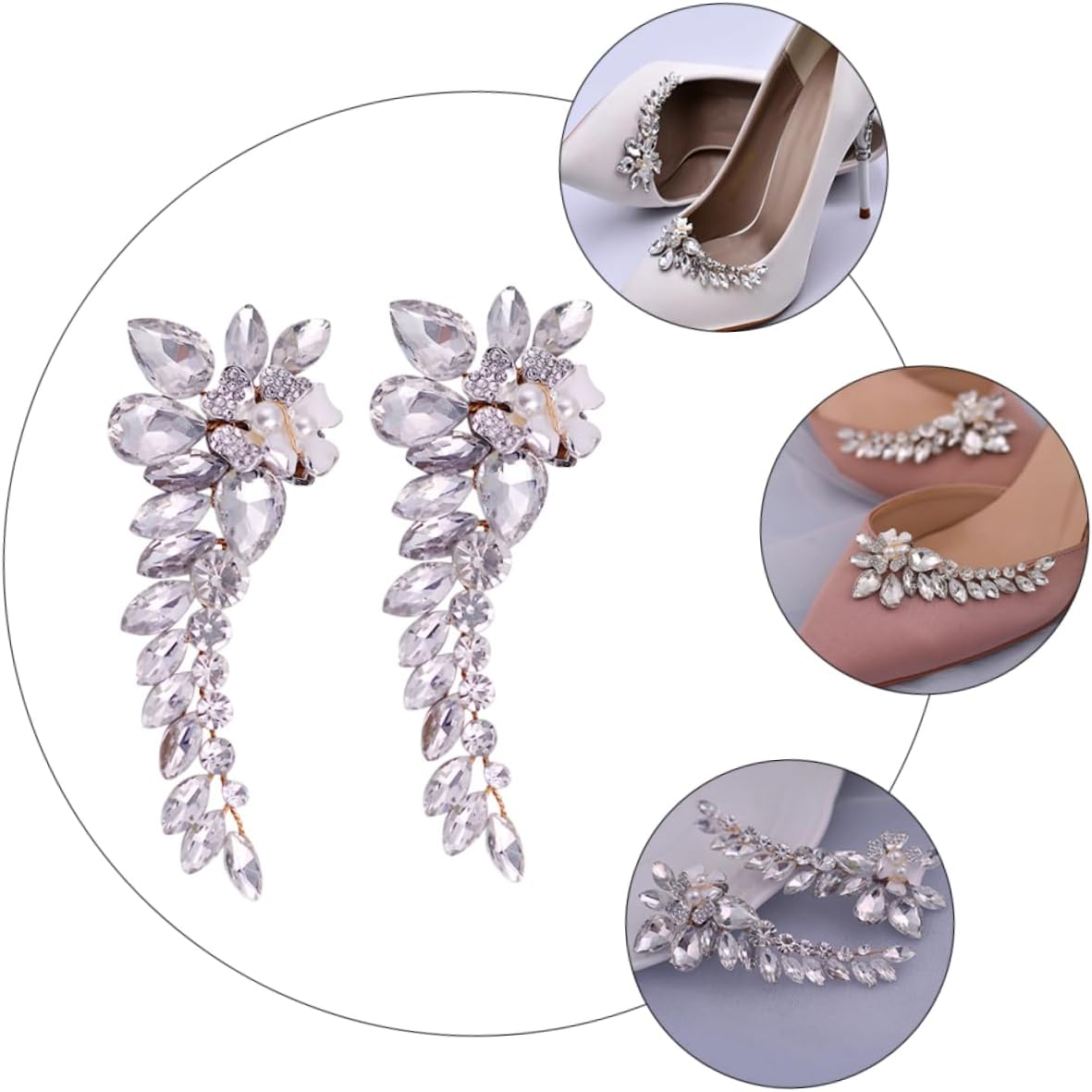 Detachable Bridal Shoe Buckles Rhinestone Pearl Shoe Ornaments Wedding Accessories for Women High Heels Flats Decoration