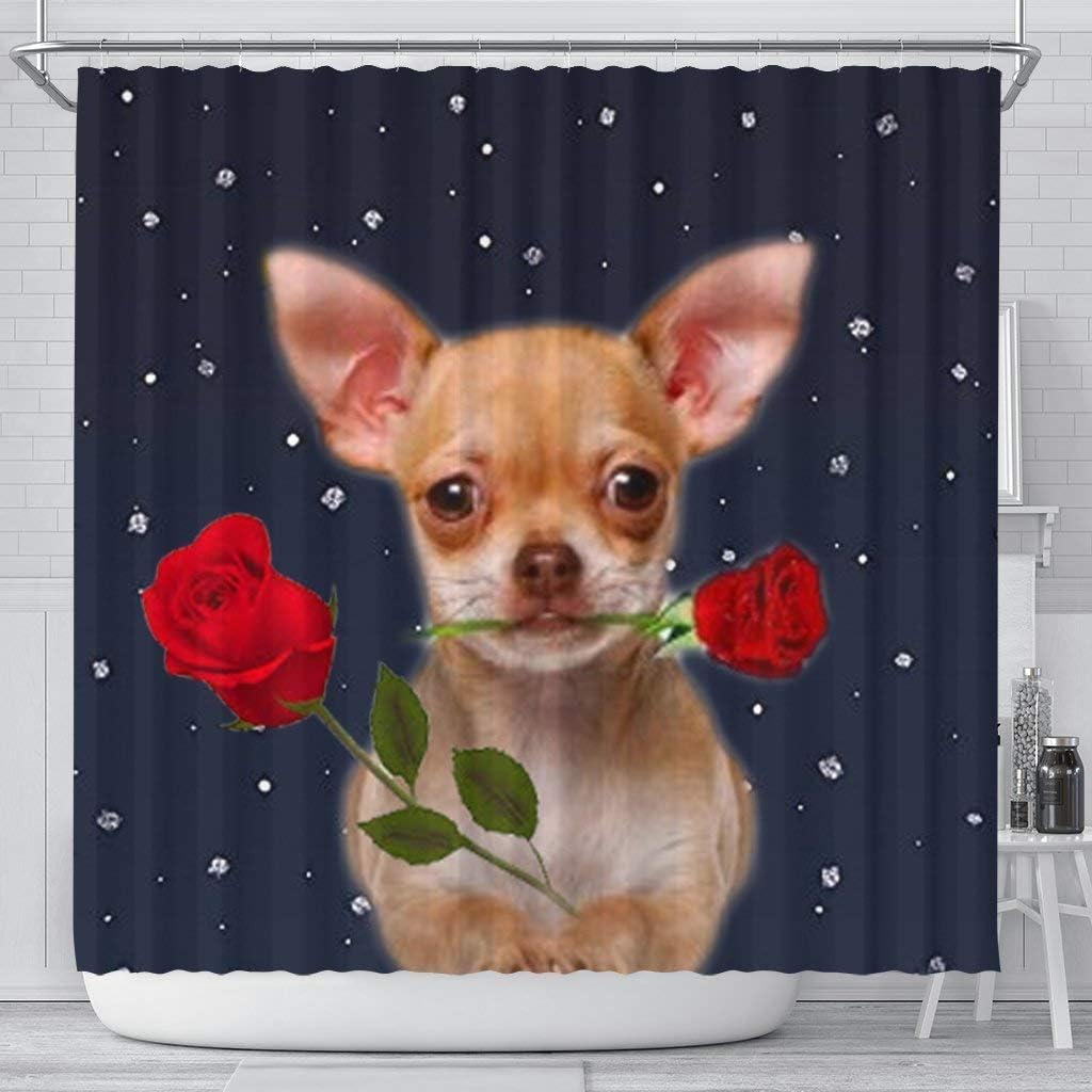 Chihuahua Dog with Rose Print Shower Curtain
