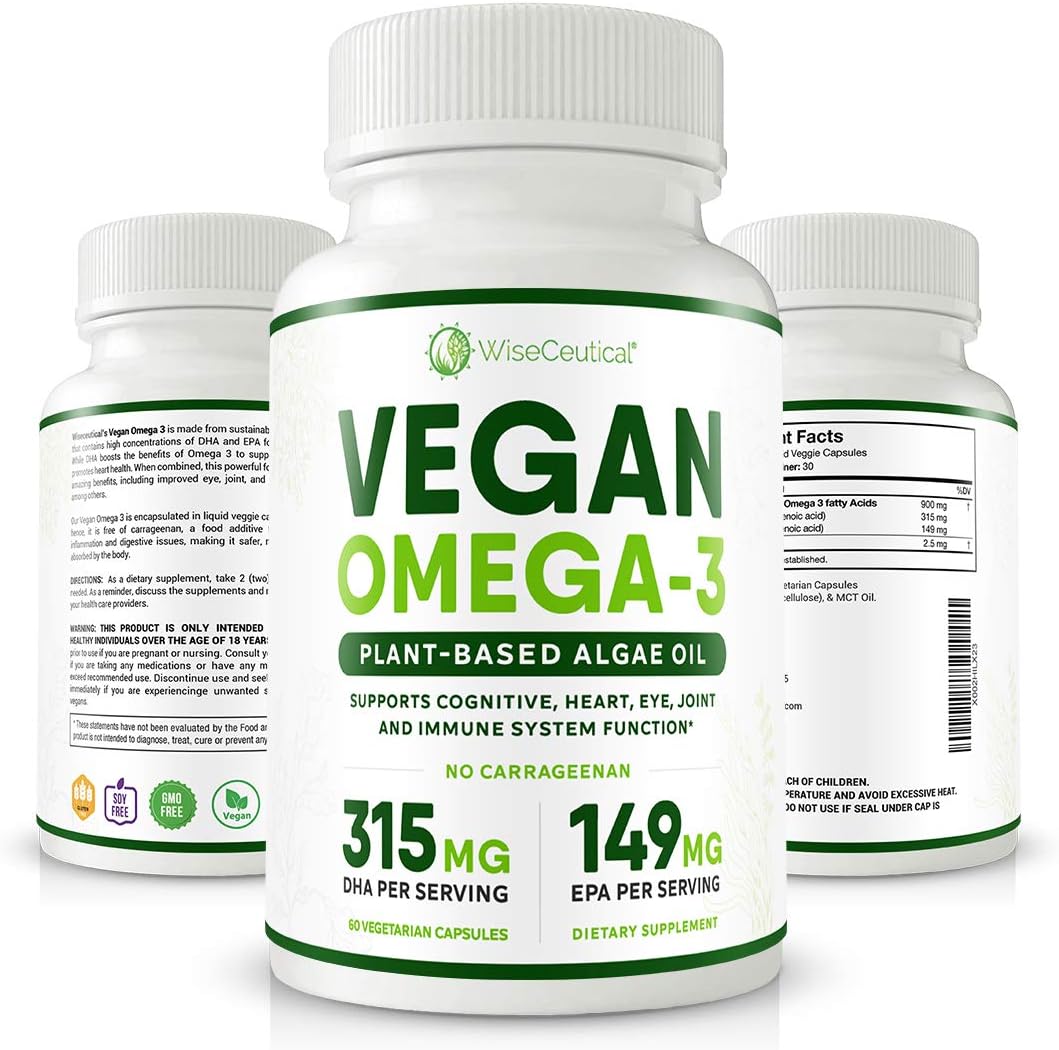 Vegan-Friendly Omega 3 from Marine Algae with Powerful DHA and EPA | Better Absorption Than Fish Oil | Promotes Healthy Heart and Mind | Supports Joints Health and Overall Well-Being | No Carrageenan