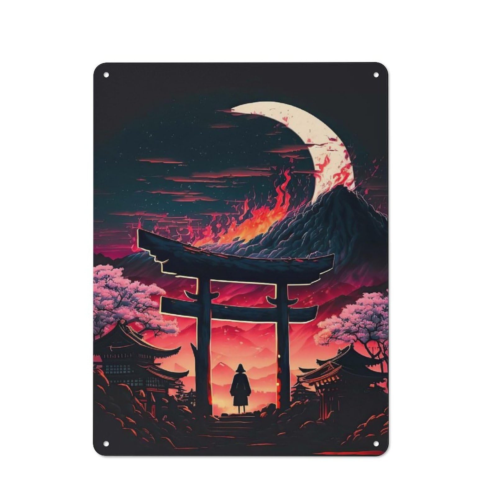 Nostalgic Japanese Torii Landscape Decorative Tin Plaque 40x30cm, Classic Pub Decor for Diner, Restaurant, Shed Or Kitchen