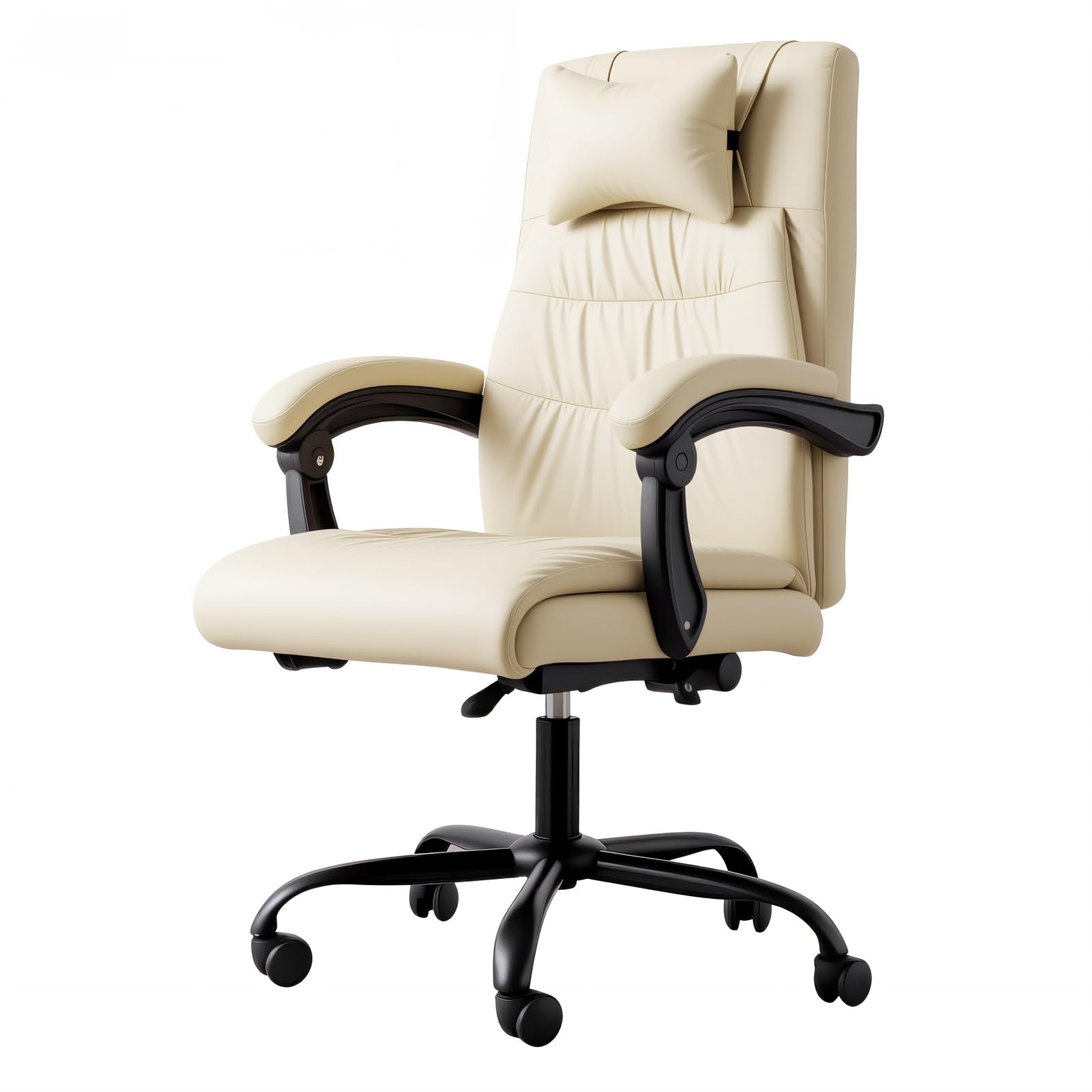 Panana PU Leather High Back Office Chair Executive Desk Chair Comfortable Managerial Swivel Chair (Without Footrest, Beige)