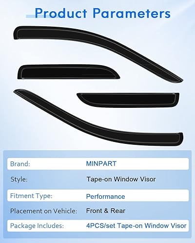 Miniatura 7 de Deflector de ventana lateral, viseras de humo oscuro, protectores de lluvia, 4 piezas para Dodge 2002-2008 para Ram 1500