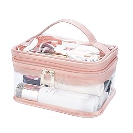 Double Layer Clear Cosmetic Bag Makeup Bag, Waterproof Travel Toiletry Bag, Transparent PVC Hair & Nail Accessories Pouch Beach Bag Organizer (Pink)