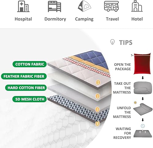 Miniatura 8 de Colchón enrollable de estilo japonés, colchón de futón grueso doble plegable, almohadilla para dormir individualdoble para dormitorio, colchón