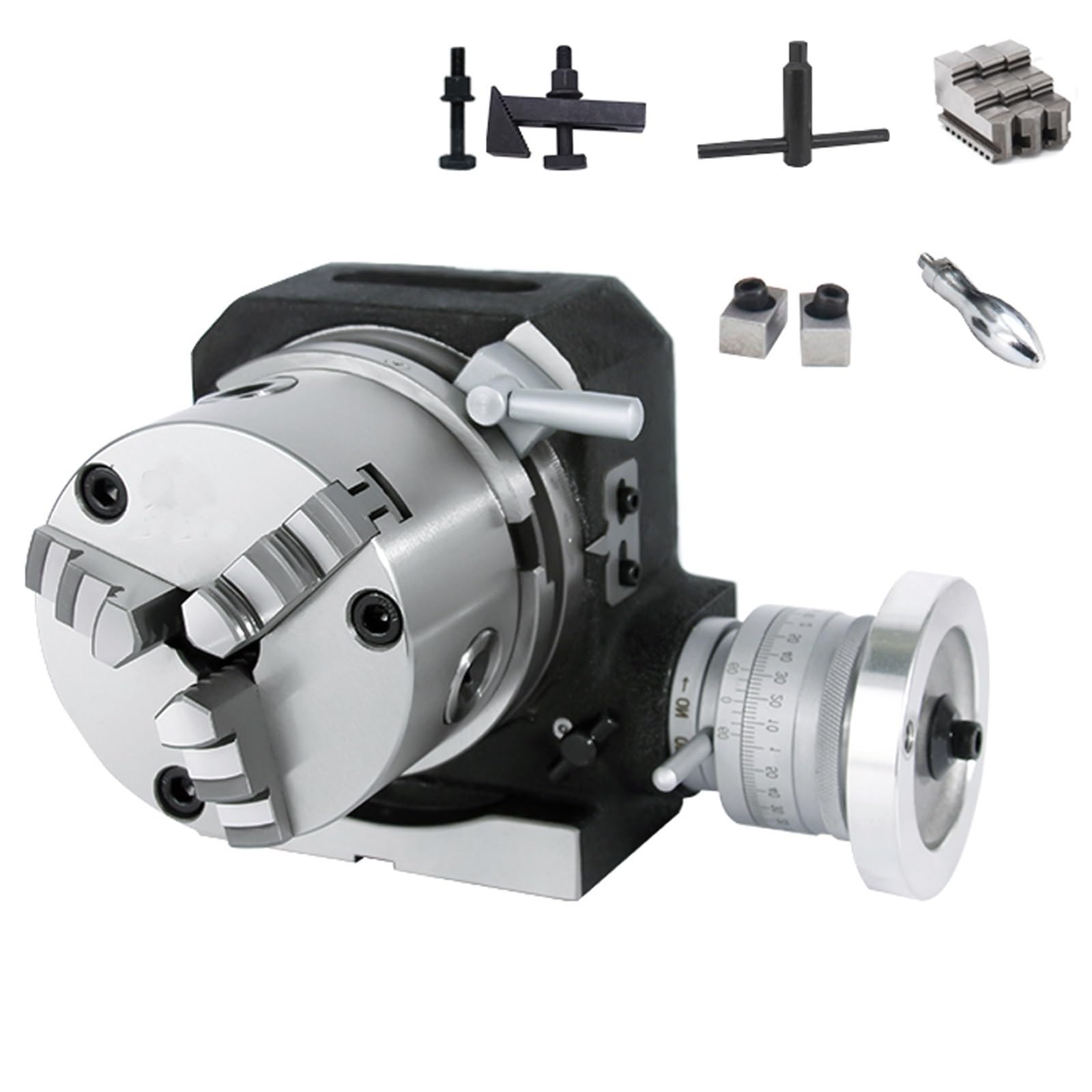 PurezmMoto Milling Machine Rotary Table BS-0 Indexing Head, Horizontal And Vertical Models, 4"/100mm With 4"/100mm 3-jaw Chuck, Suitable For Milling And Drilling Machines