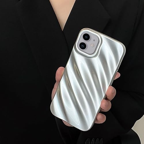 Miniatura 5 de Funda para iPhone 11, diseño de ondas rizadas de agua, suave y delgado, con acabado galvanizado, color plateado