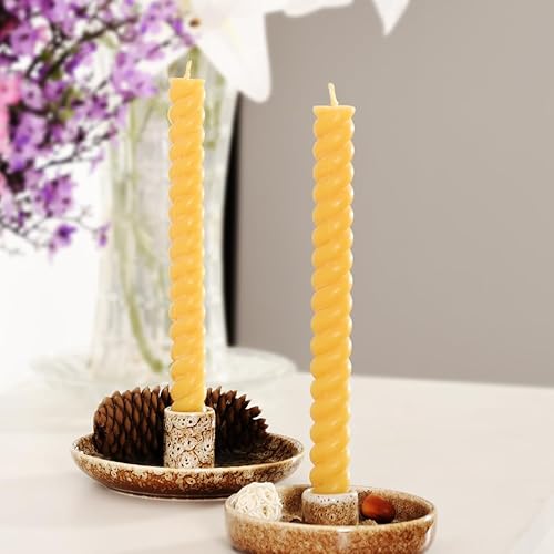 Miniatura 6 de DEYBBY Velas virales naturales de cera de abeja, sin goteo y sin humo, 10 pulgadas, juego de 2 velas altas de cera de abeja torcidas para decoración