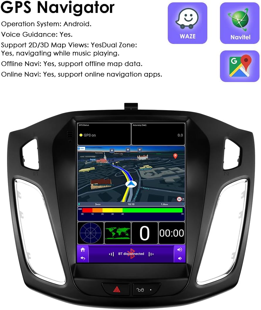 Ossuret car radio displaying a GPS navigation map.