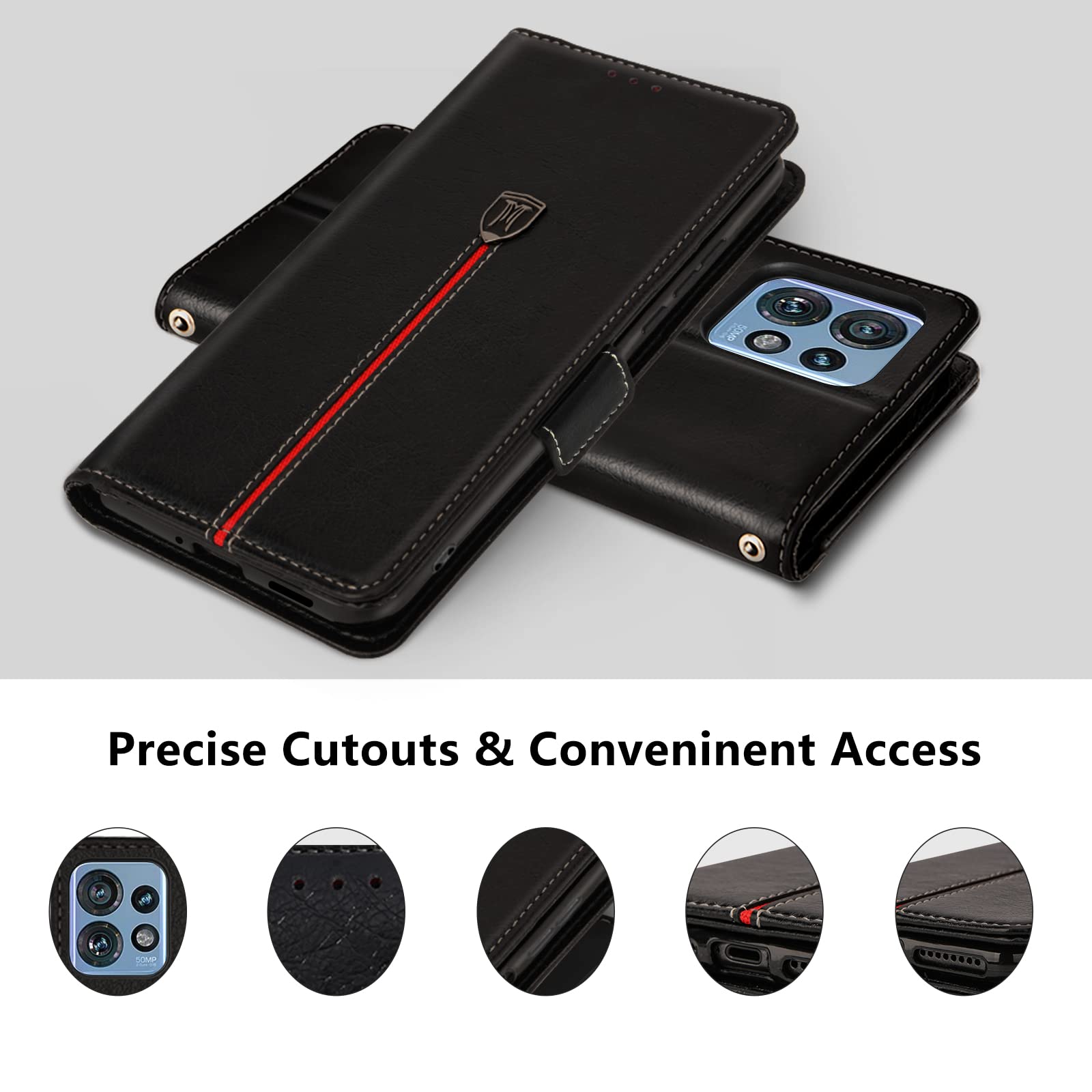 Cover per Motorola Edge 40 Pro, Custodia Flip Pelle Portafoglio, Magnetica Libro Slot Schede Moto Edge 40 Pro Cover, Silicone TPU Bumper Wallet Supporto Antiurto Case Per Motorola Edge 40 Pro Nero