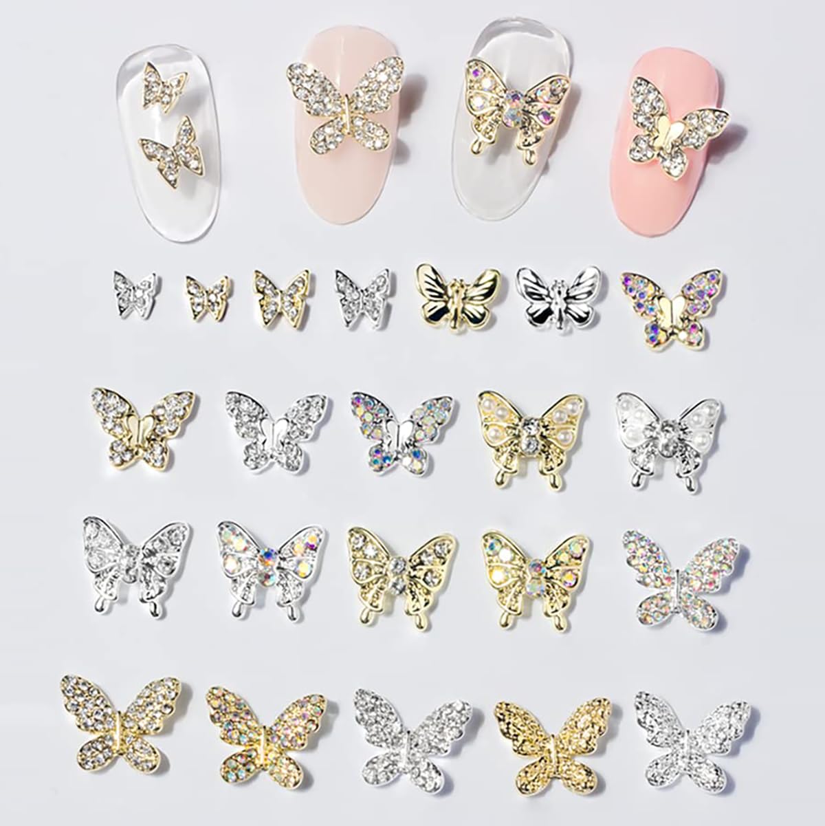22 Pcs 3D Butterfly Nail Charms Crystals Diamonds Rhinestones,Crystals Diamonds Butterfly Bow for Nail Art Beauty Design Decoration Craft Jewelry DIY