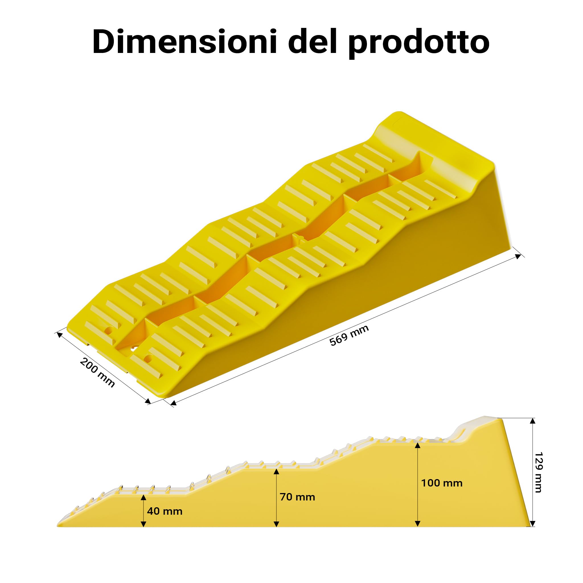 Cunei fermaruota Wiltec 3 altezze 40/70/100 mm Set 2 pezzi capacità carico 3 t per auto camper roulotte