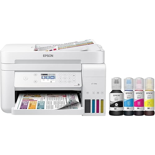 Epson EcoTank ET-3760 Wireless Color All-in-One Cartridge-Free Supertank Printer with Scanner, Copier and Ethernet, Regular