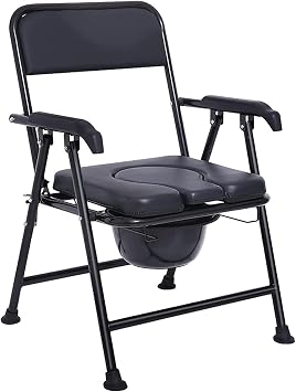 Toilet Chair for Adults Foldable Toilet with Padded Seat Shower Chair with Arms and Back Bedside Commode Chair