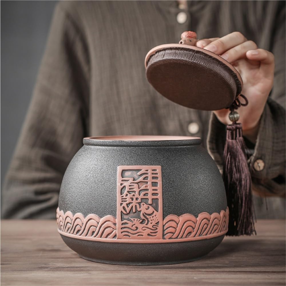 Tee-Organizer und Aufbewahrung Steingut-Aufbewahrungsbehälter for losen Tee, Keramik, versiegeltes Glas, Küchen-Teeglas mit Deckel, Retro-chinesisches Teeservice, Einzelglas Teedosen für die Küche(A) Küche, Haushalt & Wohnen