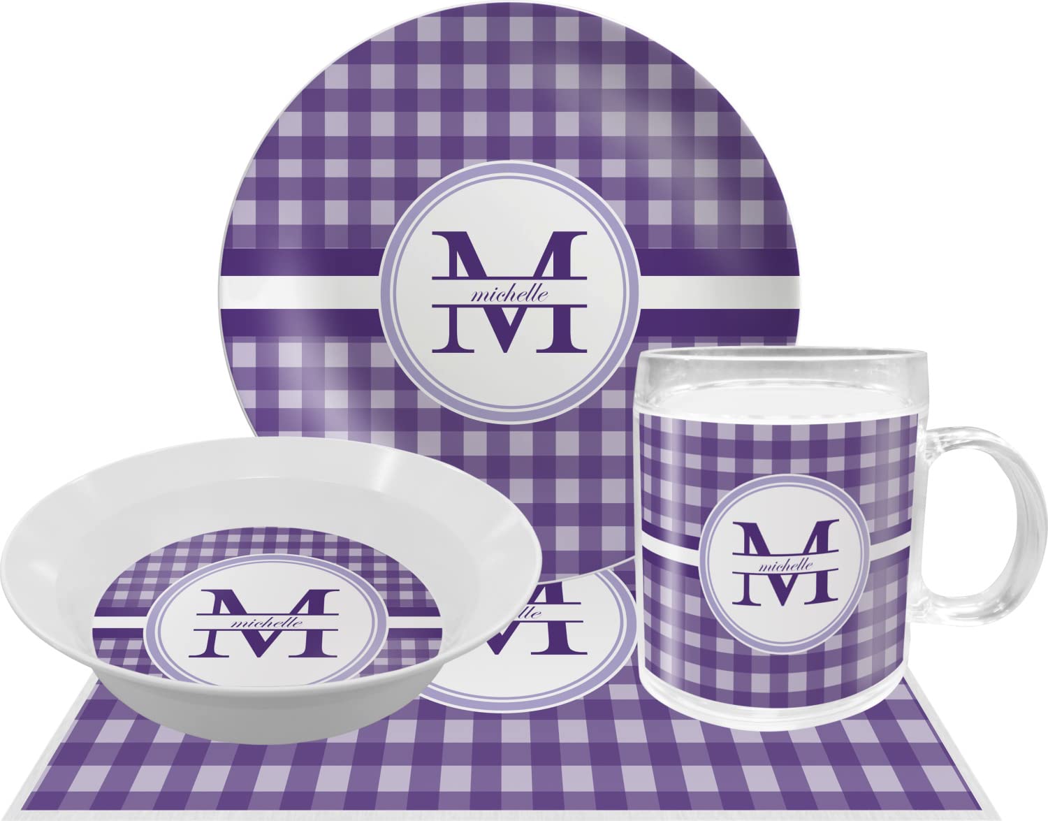 Personalized Gingham Print Melamine Bowl - 12 oz