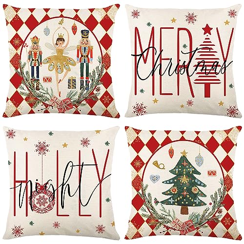 Christmas Pillow Covers 18×18 Set of 4Autumn Winter Holiday Couch PillowcaseThrow Pillows Accent Living RoomCover Pillow Decorative for Sofa Farmhouse Decor Indoor OutdoorParty Supplies