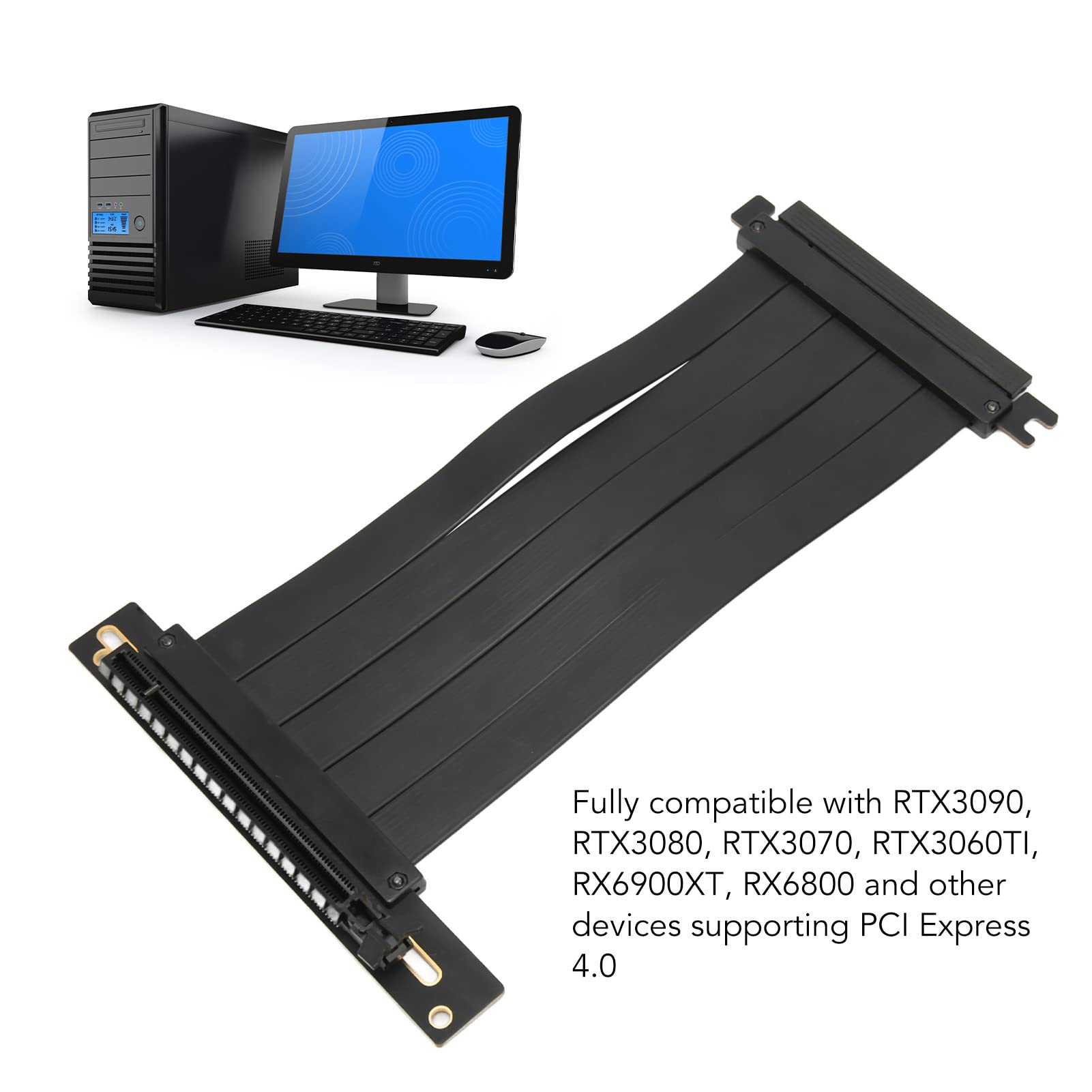 PCIE 4.0 X16 Cavo Extender Riser Flessibile Ad Alta velocità, PCI Express 4.0 X16 Cavo Adattatore Scheda Grafica Estensione, Nero (30cm