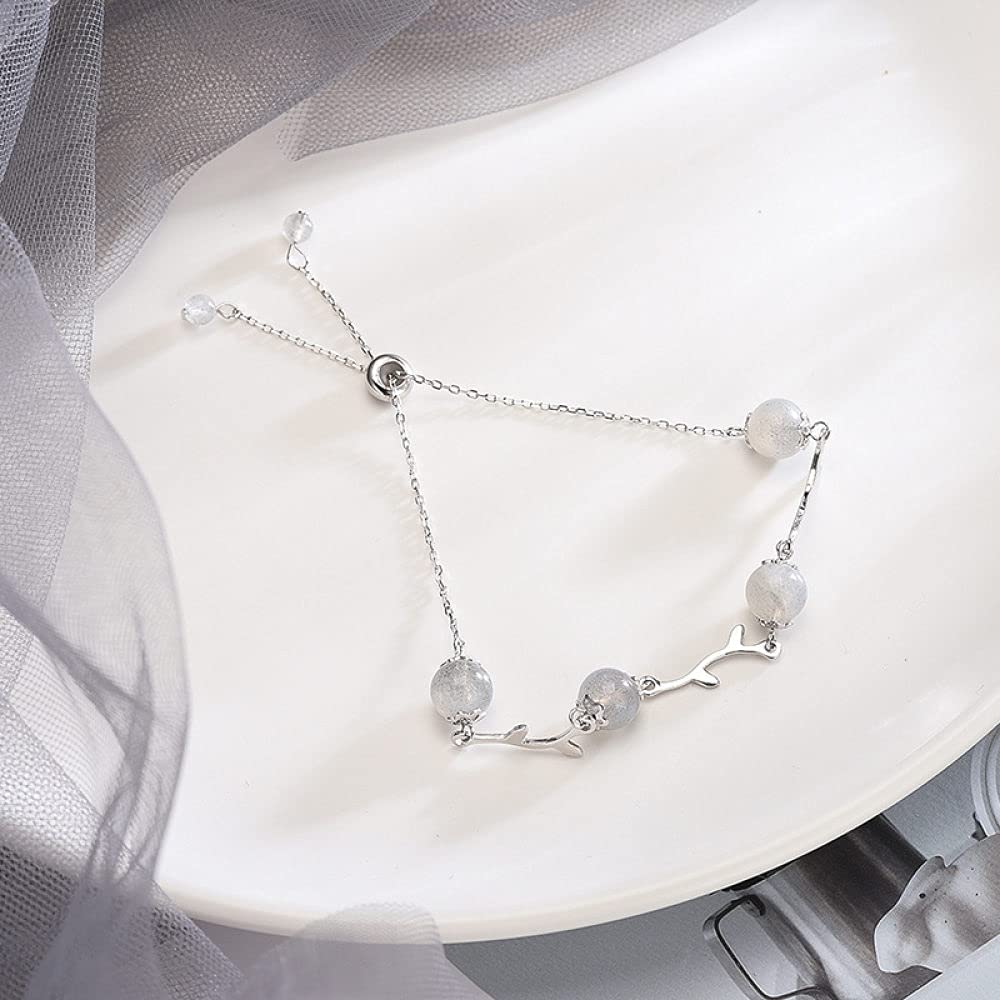 Armband Silber 925 Damen,Sterling Silber Verstellbares Armband Mit 8Mm Mondsteinperlen Freundschaftsarmbänder Feines Geschenk S925 Silberschmuck Für Frauen Freundin Ehefrau